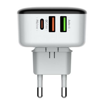 Încărcător de perete (alb) 2usb, Usb-c 32w + cablu Lightning