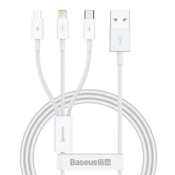 Cablu încărcare Rapidă Usb La M+l+c Baseus Superior Data 3.5a 1m (alb)