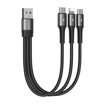 Cablu USB Joyroom S-01530g11 3in1 2x Usb-c / Lightning 3.5a 0.15m (negru)
