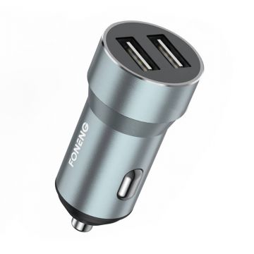 Încărcător auto din metal Dual Usb 2.4a (argintiu)