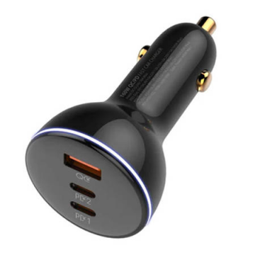 Încărcător auto, USB + 2x Usb-c, 160w + Cablu USB-c la USB-c (negru)