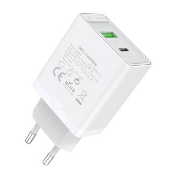 Încărcător de perete Usb-a, Usb-c Vention Fbbw0-eu 18w/20w Eu Alb