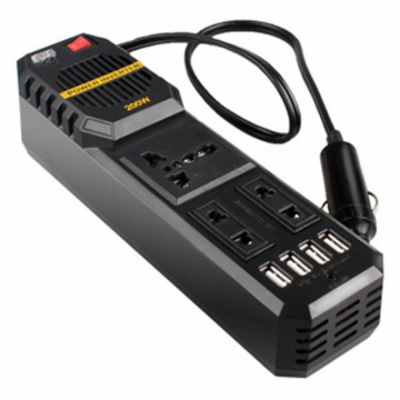 Mini Invertor Auto Portabil iSEN, 200W - DC 12V, Incarcare rapida, Protectie la scurtcircuit, Ventilator de racire, 4xUSB, Negru