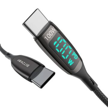 Usb-c To Usb-c Cable Blitzwolf Bw-tc23, With Display, 100w, 1.8m (black)