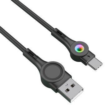Cablu USB la Usb-c, Led, 3a, 1m (negru)