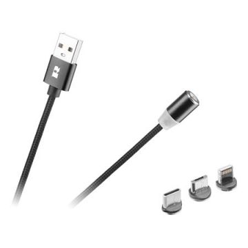 Cablu USB Magnetic 3 In 1 100cm Negru Rebel