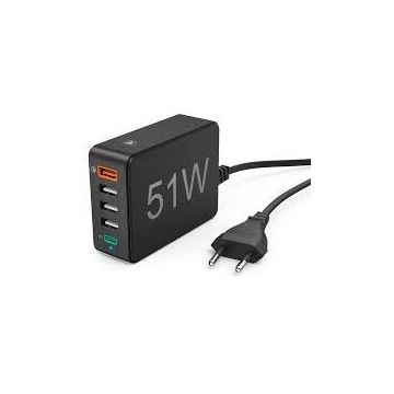 Incarcator 5 Ports Quick Charger 1x QC 3.0 3x USB-A 1x USB-C PD 51 W Black