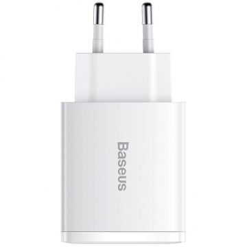 Incarcator Compact, 2xUSB, USB-C, PD/QC 3.0, 30W, 3A, Alb