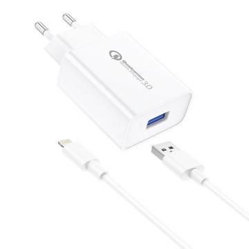 Încărcător de perete + cablu USB la Lightning, 3a, Eu, (alb)