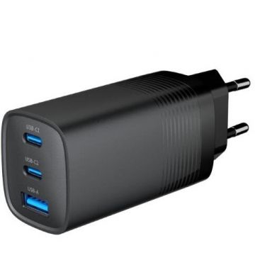 Incarcator Retea Universal 2x USB Type-C 3.25A PD 65W 1x USB-A 3.0 maxim 2.25A QC 27W Negru