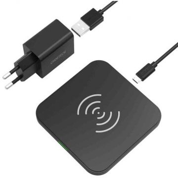 Pachet Qi 10W Incarcator Wireless T511-S + Incarcator Retea QC3.0 18W 3A Q5003 + Cablu USB microUSB 1.2m  Negru