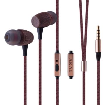 Akai Casti audio In Ear Akai Bambus Earbuds cu fir, Maro