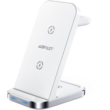 Incarcator Inductiv E15 3in1 Qi cu Suport 15W Alb