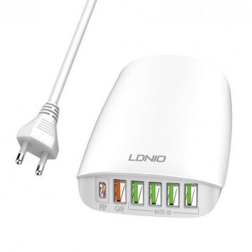 Incarcator Retea A6573C EU 5x USB  USB-C 65W + Cablu Alb