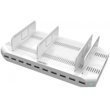 Statie Incarcare 10x USB   96W Alb