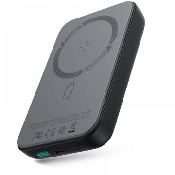 Acumulator extern JR-W020 Mini 10000 mAh, compatibila MagSafe, Putere Wireless 15W, Cablu USB-C inclus, Negru