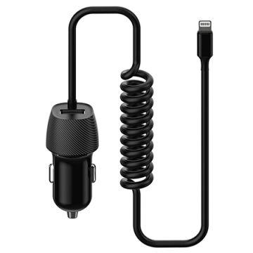 Cablu Spiralat Auto Incarcator 3.4A Lightning Durable