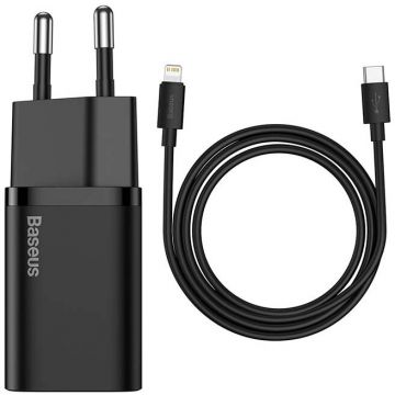 BASEUS Incarcator Incarcator rapid Baseus Super Si 1C 20W cu cablu USB-C pentru Lightning 1m (negru)