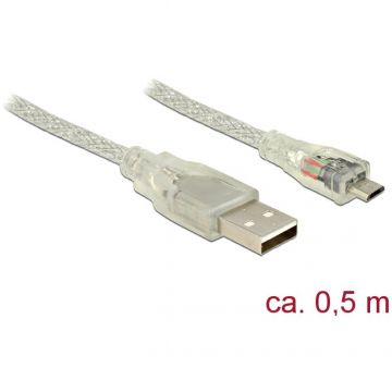 Delock Delock Cable USB 2.0 Type-A male > USB 2.0 Micro-B male 0.5m transparent