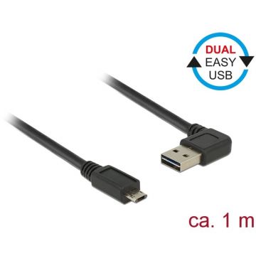 Delock Delock Cable USB Micro AM-BM 2.0 1m Black Angled Left/Right USB-A Dual Easy-USB