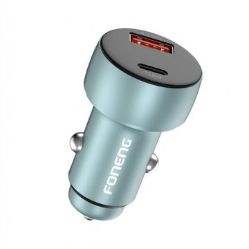 Incarcator Auto C18 1xUSB-A si 1xUSB-C 2.4A  48W Gri