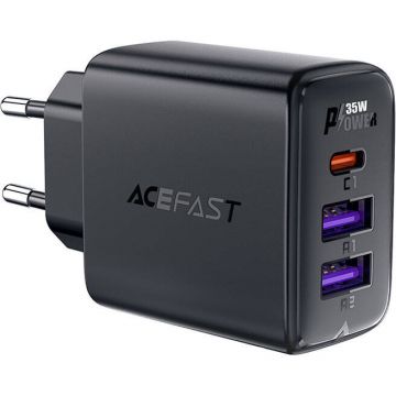Incarcator Retea A57 GaN 2xUSB A+USB-C PD35W EU  Negru