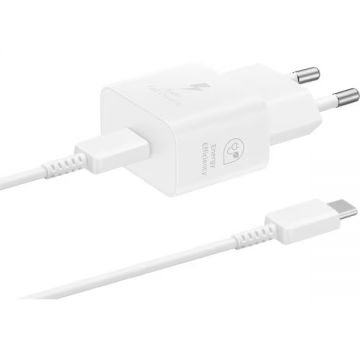 Incarcator retea Samsung EP-T2510XWEGEU, 1xUSB-C Power Delivery 25W, Cablu inclus 1m, alb