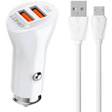 Incarcator Auto C511Q 2USB + MicroUSB cable Alb
