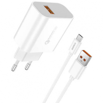 Incarcator EU46   1x USB QC 3.0 18W   + Cablu USB Micro  Alb