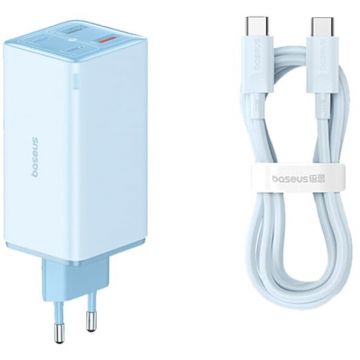 BASEUS INCARCATOR RETEA Baseus GaN6 Pro,QC 100W,2xUSB Type-C Output 5V/3A,2xUSB, cablu USB Type-C la USB Type-C de 100W, Albastru