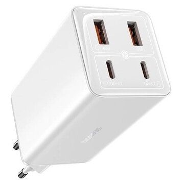 BASEUS INCARCATOR RETEA Baseus GaN6 Pro, Quick Charge 100W, 2 x USB Type-C Output 5V/3A, 2 x USB, Include cablu USB Type-C la USB Type-C de 100W, Alb