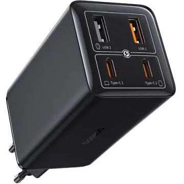 BASEUS INCARCATOR RETEA Baseus GaN6 Pro, Quick Charge 100W, 2 x USB Type-C, Output 5V/3A, 2 x USB, include cablu USB Type-C la USB Type-C de 100W, Negru