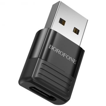 Borofone ADAPTOR Borofone BV18 , USB 2.0 (T) la USB Type-C (M), Corp metalic, Negru