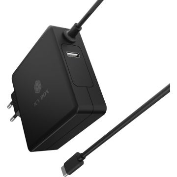 ICYBOX ALIMENTATOR retea 220V Icy Box, universal, 1 x USB-A QC 5V@2.4A, 1 x USB-C PD 90W 20V@4.5A, cablu USB-C 1.8m, negru