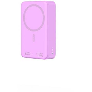 Acumulator extern LifeMag PB12 20000 mAh, Compatibila MagSafe, 15W, Cablu USB-C 30cm inclus, Mov
