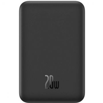 Acumulator extern Magnetic Mini 20W, 5000 mAh, USB-C, Incarcare Wireless 15W, Negru