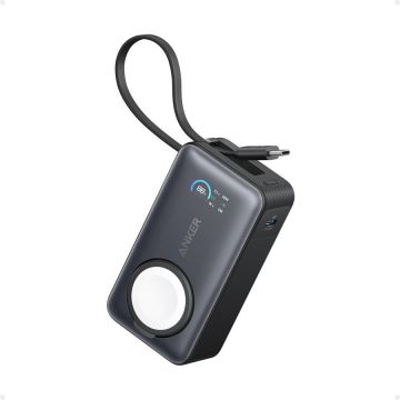 Anker Acumulator extern Anker MagGo Apple Watch, 10000 mAh, Ultra-Slim, Qi2 35W, Cablu USB-C incorporat, Negru