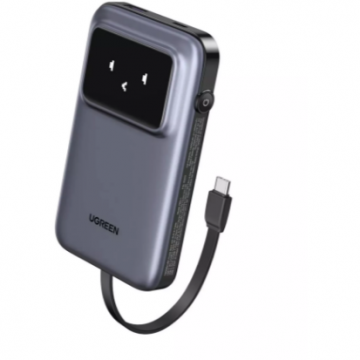 Baterie Externa Uno 10.000mAh 30W Cablu USB-C Incorporat Gri