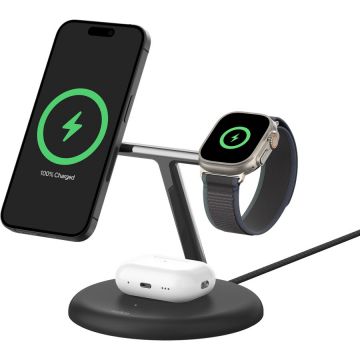 Belkin Belkin BOOST CHARGE 3-in-1 Magnetic Wireless Charging Stand with Qi2 15W - Black