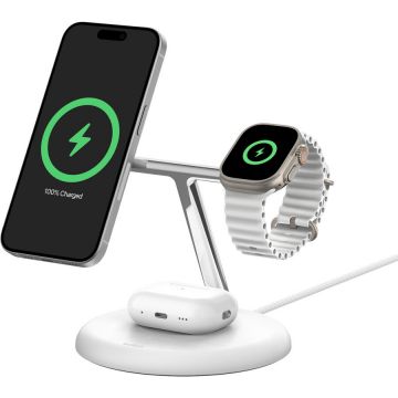 Belkin Belkin BOOST CHARGE 3-in-1 Magnetic Wireless Charging Stand with Qi2 15W - White