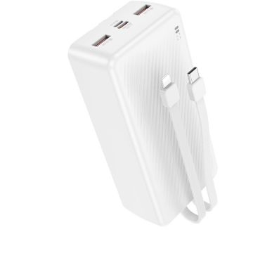 Borofone Power bank Borofone „BJ57B”, 30000mAh, 22.5W, 2 x USB, 1 x cablu USB Type-C, 1 x cablu Iphone Lightning, alb