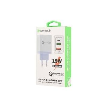 Incarcator Retea 15W PD QC3.02xUSB 1xUSB Type-C Alb