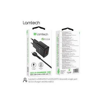 Incarcator Retea 18W QC3.0 1xUSB Cablu MicroUSB 1m Inclus Negru