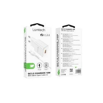 Incarcator Retea 18W QC3.0 1xUSB Cablu Type-C 1m Inclus Alb