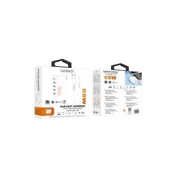 Incarcator Retea GaN Fast Charge PD 65W 1xUSB Type-C 4xUSB QC3.0 Alb