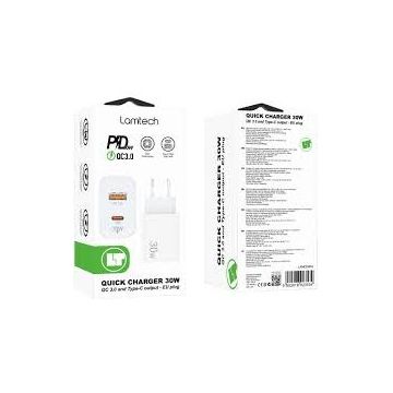 Incarcator Retea QC3.0 PD 30W 1xUSB 1xUSB Type-C Alb
