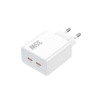Incarcator Retea QC3.0 PD 35W 2xUSB Type-C Alb