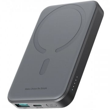 JOYROOM Baterie Externa Wireless Joyroom JR-W020 Mini, 5000mAh, 20W, QC + PD + FQI, 1 x QI - 1 x USB-A - 1 x USB-C, Neagra