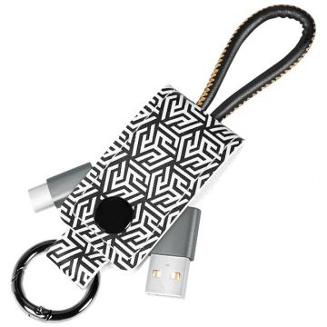 logilink CABLU alimentare si date LOGILINK, pt. smartphone, USB 2.0 (T) la USB 2.0 Type-C (T), 0.22m, cu breloc, din piele, negru/ alb