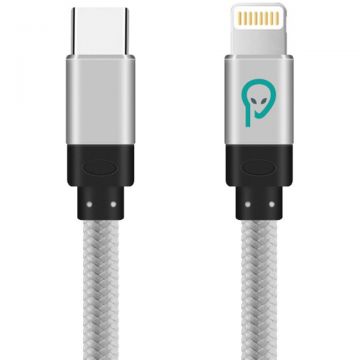 spacer CABLU alimentare si date SPACER, pt. smartphone, USB Type-C (T) la Iphone Lightning (T), braided, retail pack, 1.8m, silver